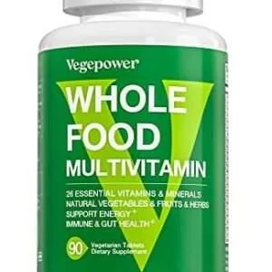 Whole Food Multivitamin for Men Women – with 65+ Vitamins, Minerals, Organic Nature Powder & Extracts – Whole Food Supplement for Energy, GUT, immune Health – All Natural, Non-GMO 90 Vegan tablets