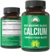 Plant Based Calcium – Red Marine Algae Calcium Supplement with Vitamin C, D3, K, Magnesium, and Whole Food Vegetable Blend. Vegan Capsules for Bones and Joints. 120 Calcium Pills, Tablets