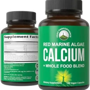 Plant Based Calcium – Red Marine Algae Calcium Supplement with Vitamin C, D3, K, Magnesium, and Whole Food Vegetable Blend. Vegan Capsules for Bones and Joints. 120 Calcium Pills, Tablets