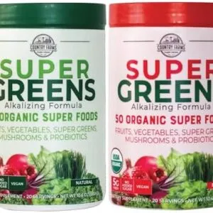 COUNTRY FARMS Super Greens Power Pack, 50 Organic Super Foods, Greens Powder with Probiotics for Gut Health & Bloating Relief, Supports Energy, Unflavored & Berry, 40 Serving