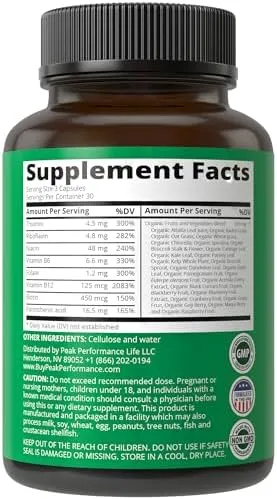 Peak Performance Raw Whole Food Vegan B Complex Supplement. Best B-Complex with Vitamin B1, B2, B3, B5, B6, B7, B9 and B12. Vitamins 90 Capsules. Energy Boost - Image 5