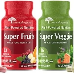 Organic Super Fruit & Veggies Supplement – Gluten/Gelatin Free, Non GMO, Soy Free & Vegan | Reds & Greens Superfood Capsules | 23 Fruits & 16 Vegetables (180 Count)