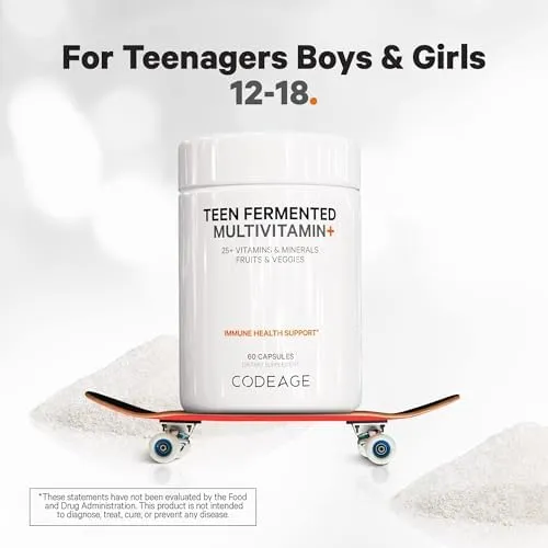 Codeage Teen’s Daily Multivitamin Supplement, 25+ Vitamins & Minerals for Teenage Boys & Girls, Organic Whole Foods Vitamins for Teenagers, Vitamin A, B Vitamins, Vitamin C, D, E, K, Omega-3, 2 Pack - Image 5