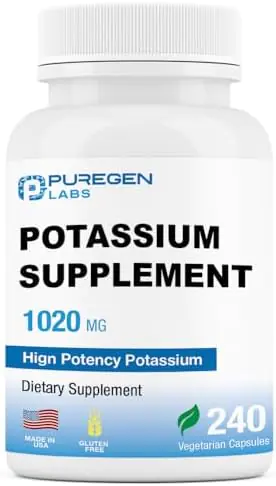 Puregen Labs Potassium Bicarbonate Supplement 1020 mg | Non-GMO | Gluten Free | Made in USA | 240 Vegetarian Capsules