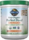 Garden of Life Raw Organic Perfect Food Energizer Juiced Green Superfood Powder – Yerba Mate Pomegranate, 30 Servings, Green Superfood Powder & Probiotics, Gluten Free Whole Food Greens Supplements