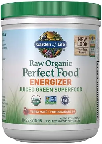 Garden of Life Raw Organic Perfect Food Energizer Juiced Green Superfood Powder - Yerba Mate Pomegranate, 30 Servings, Green Superfood Powder & Probiotics, Gluten Free Whole Food Greens Supplements Garden of Life Raw Organic Perfect Food Energizer Juiced Green Superfood Powder - Yerba Mate Pomegranate, 30 Servings, Green Superfood Powder & Probiotics, Gluten Free Whole Food Greens Supplements