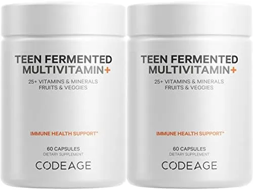 Codeage Teen’s Daily Multivitamin Supplement, 25+ Vitamins & Minerals for Teenage Boys & Girls, Organic Whole Foods Vitamins for Teenagers, Vitamin A, B Vitamins, Vitamin C, D, E, K, Omega-3, 2 Pack