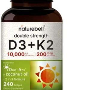 Vitamin D3 K2 (10,000 IU Vitamin D + 200mcg Vitamin K MK-7) 240 Softgels with Coconut Oil for Complete Absorption | Bone, Heart, Immune, & Calcium Support | One a Day, Non-GMO