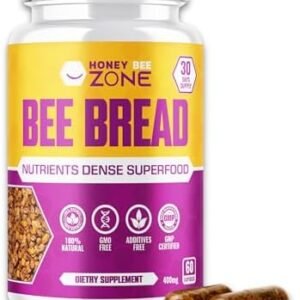 HONEYBEEZONE100% Natural Raw Bee Bread in 60 Veggie Capsules, Fermented Pollen, Superfood, Probiotic, Multivitamin & Nutrition Blend. Support, Energy, Vitality & Immune Booster Supplement for Adults
