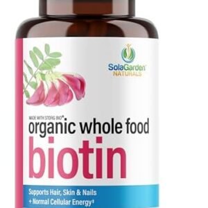 Whole Food Biotin Supplement – Contains Certified Organic Plant Based Biotin from Sesbania Agati Trees – by SolaGarden Naturals. May Support Hair, Skin and Nails. 60 Non GMO Veggie Capsules.