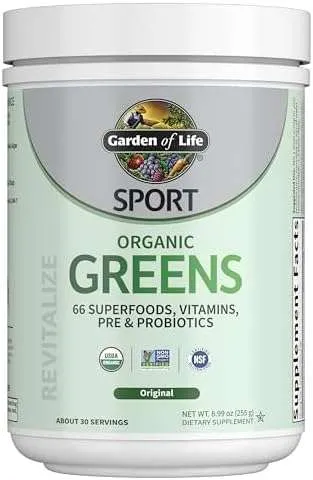 Garden of Life Sport Nutrition Greens and Superfoods Powder for Women and Men - Unflavored, Organic Blend - Spirulina, Fruit, Vitamins, Pre & Probiotics, Mushrooms, Athletic Supplements, 30 Servings