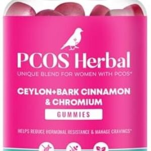 PCOS Herbal Gummies: Manage Cravings and Hormonal Balance; Cinnamon Complex (Ceylon, Bark) with Chromium – Sugar-Free, Gluten-Free, Vegan – Apple Cinnamon Flavor, 60 Count