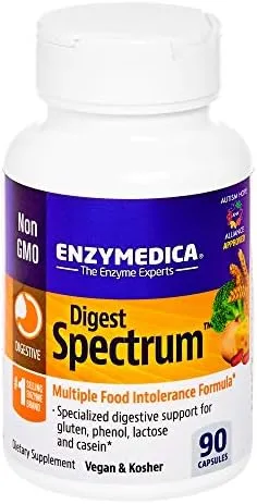 Enzymedica, Digest Spectrum, Dietary Supplement to Support Digestive Relief from Food Intolerances, Vegan, Non-GMO, 90 Capsules (45 Servings)