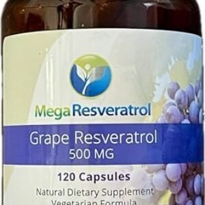 Mega Resveratrol Red Grape Skin, Piceid Resveratrol, Water-Soluble/High Absorption/Boosts Nitric Oxide. 500mg per Capsule. Purity Certified. NO Toxic “inactive” Ingredients. Keto, Vegan, Non-GMO.