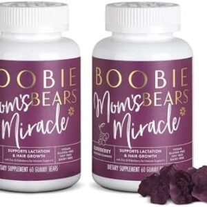 Boobie Bears Lactation, Lactation Supplement for Increased Breast Milk, Immunity Support, Postpartum Hair Loss, Superfood Breastfeeding Supplements with Moringa and Elderberry (60 Count, Pack of 2)