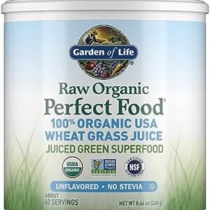 Garden of Life Raw 100% Organic Perfect Food USA Wheat Grass Juice – Green Superfood Powder, 60 Servings – Stevia & Gluten Free, Non-GMO, Vegan, Whole Food Dietary Supplement, 8.46 Oz