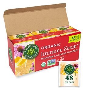 Traditional Medicinals Tea, Organic Immune Zoom Lemon Ginger, Supports Immune Function, 48 Tea Bags (3 Pack)