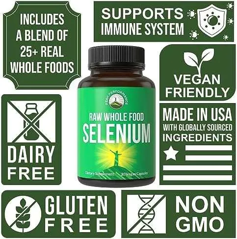Raw Whole Food Selenium Supplement - Pure Selenium Vegan Capsules for Immune System, Thyroid Support, Heart Health, Prostate. Superior Absorption 30 Pills - Image 4