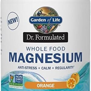 Garden of Life Dr. Formulated Whole Food Magnesium 419.5g Powder – Orange, Chelated, Non-GMO, Vegan, Kosher, Gluten & Sugar Free Supplement with Probiotics – Best for Anti-Stress, Calm & Regularity