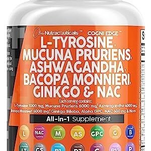 L Tyrosine 1000mg Mucuna Pruriens 6000mg Bacopa Monnieri 500mg Ashwagandha 4000mg Focus Supplement w/ L-Tyrosine N-Acetyl Cysteine 600mg NAC 5-HTP Ginkgo Biloba Alpha GPC L Theanine Vitamin C D B1 B12