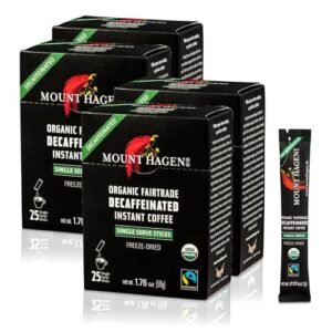 Mount Hagen 25 Count Single Serve Instant Decaf Coffee Packets – 4 Pack | Decaffeinated Organic Medium Roast Arabica Beans | Eco-friendly, Fair-Trade [4 x 25 sticks/1.76oz/50g]