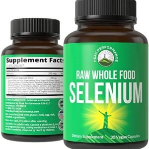 Raw Whole Food Selenium Supplement – Pure Selenium Vegan Capsules for Immune System, Thyroid Support, Heart Health, Prostate. Superior Absorption 30 Pills