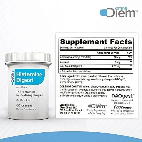 Omne Diem Histamine Digest DAO 20,000 HDU - 60 Caps - Histamine Neutralizing Enzyme - Relieve Histamine Intolerance with Diamine Oxidase - Image 2