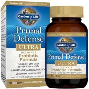 Garden of Life Primal Defense Ultra Ultimate Probiotic Formula – 15 Billion CFU and 13 Strains of Probiotics Plus HSOs for Healthy Digestive Balance, Vegetarian and Gluten Free, 90 Capsules
