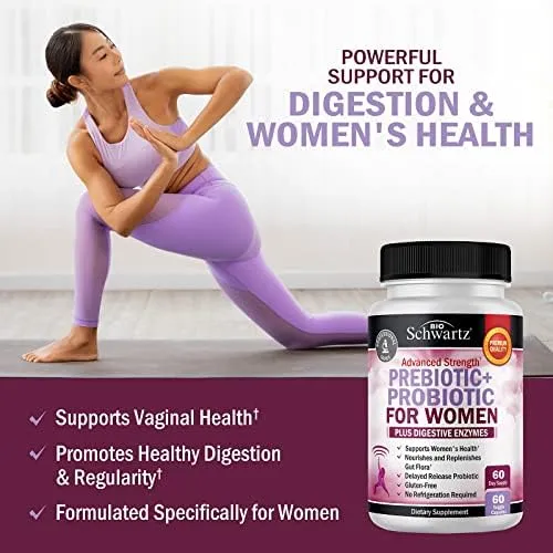Prebiotics and Probiotics for Women - with Black Cohosh and Red Clover for Gut, Vaginal and Immune Health Support, Whole Food Digestive Enzymes Capsules, Lactobacillus Probiotic Supplement, 60 Count - Image 2