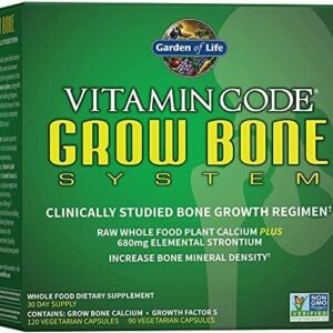 Garden of Life Calcium Supplement – Vitamin Code Grow Bone Made with Whole Foods, Strontium, Magnesium, K2 MK7, Vitamin D3 & C Plus Probiotics for Gut Health, 30 Day Supply