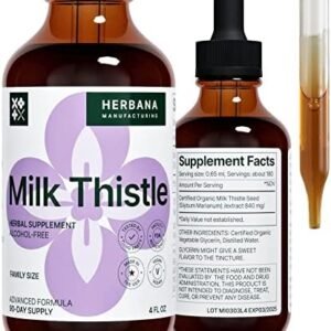 Milk Thistle 4 fl oz Liquid Extract – Natural Liver Support Drops – Cleanse and Detox Herbal Supplement – Silybum Marianum Tincture for Man & Woman – Family Size – High Potency – 90-Day Supply